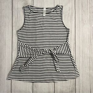 PAPILLON Women’s Black & White Striped Tank Top with Tie In Front